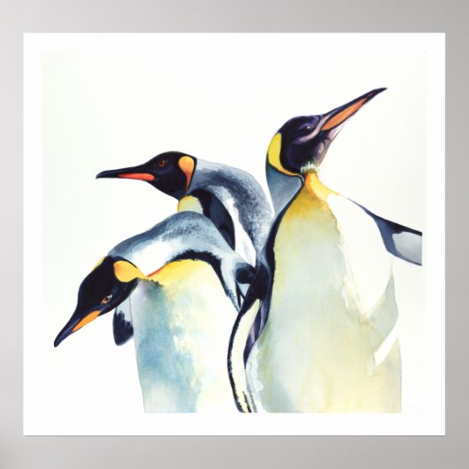 "Penguin Trio" Wilde Waterverf Kunst Poster (Voorkant)
