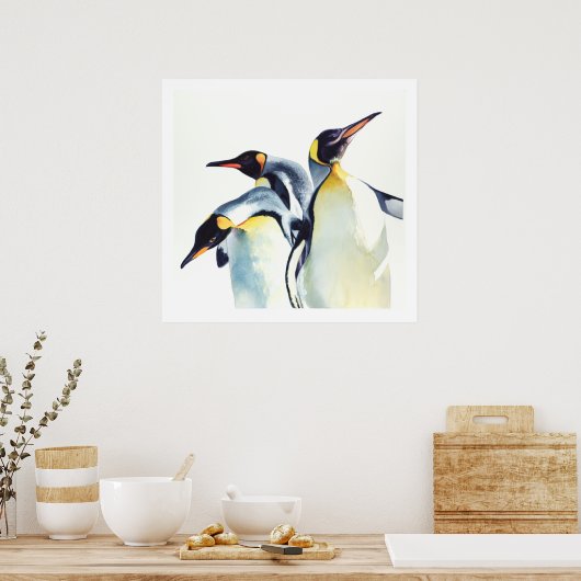 "Penguin Trio" Wilde Waterverf Kunst Poster (Keuken)