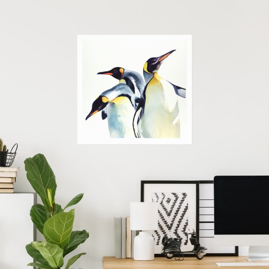 "Penguin Trio" Wilde Waterverf Kunst Poster (Thuiskantoor)