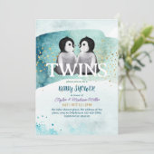 Penguin Twin Winter Theme Baby Boy Shower Kaart (Staand voorkant)