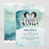 Penguin Twin Winter Theme Baby Boy Shower Kaart (Voorkant / Achterkant)