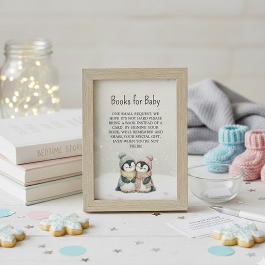 Penguin Twins books for Baby Shower Informatiekaartje