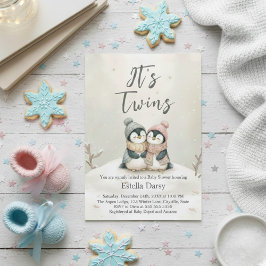 Penguin Twins winter Baby Shower Boy Girl Neutral Kaart