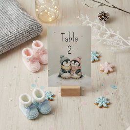 Penguin Twins Winter Wonderland Baby Shower  Kaart