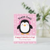 Penguin Valentijnsdag Kaarten (Kinder) Roze Meisje Feestdagenkaart (Staand voorkant)