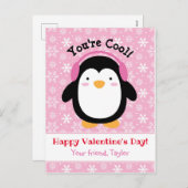 Penguin Valentijnsdag Kaarten (Kinder) Roze Meisje Feestdagenkaart (Voorkant / Achterkant)