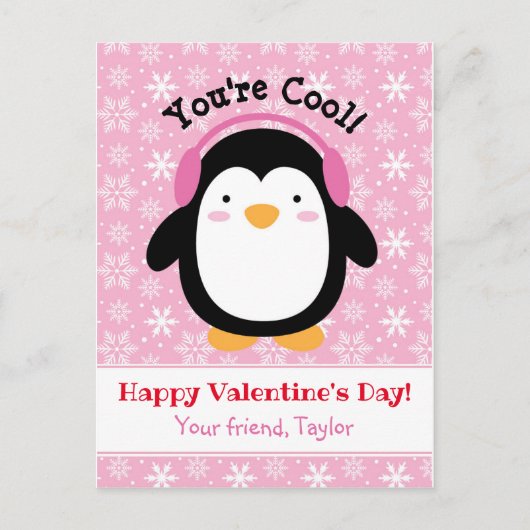 Penguin Valentijnsdag Kaarten (Kinder) Roze Meisje Feestdagenkaart (Voorkant)