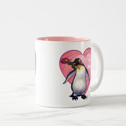 Penguin Valentijnsdag Tweekleurige Koffiemok (Voorkant rechts)