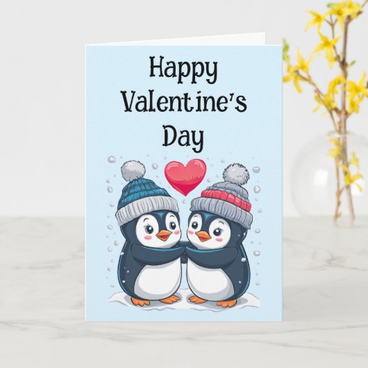Penguin Valentijnskaart Kaart (Gele Bloem)