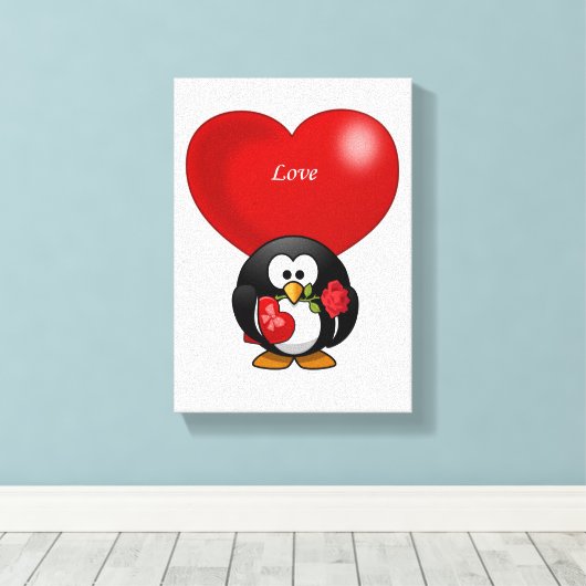 Penguin van de Valentijnse afdruk van het verrekte Canvas Afdruk (Insitu (Houten vloer))