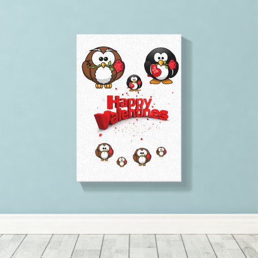 Penguin van de Valentijnse afdruk van het verrekte Canvas Afdruk (Insitu (Houten vloer))
