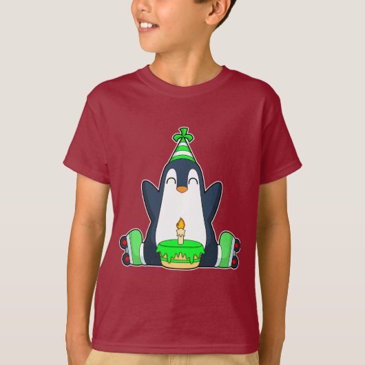 Penguin Verjaardag Roller schaatsen T-shirt (Voorkant)