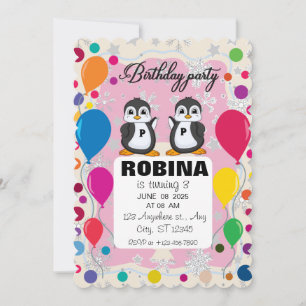 Penguin Verjaardag Uitnodiging Jongens & Meisjes