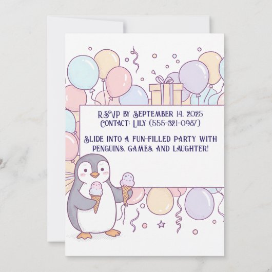 Penguin verjaardagsuitnodiging - Schattigee Kinder Kaart (Achterkant)