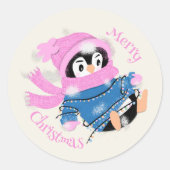 Penguin verstrikt in het licht Kerst sticker (Voorkant)