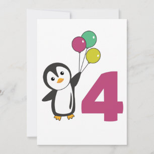 Penguin Vierde Verjaardag Ballonnen Voor Kinderen Kaart
