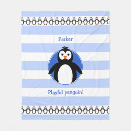 Penguin voegt naam blauwe witte strepen toe fleece deken