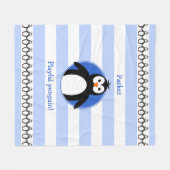 Penguin voegt naam blauwe witte strepen toe fleece deken (Voorkant (Horizontaal))