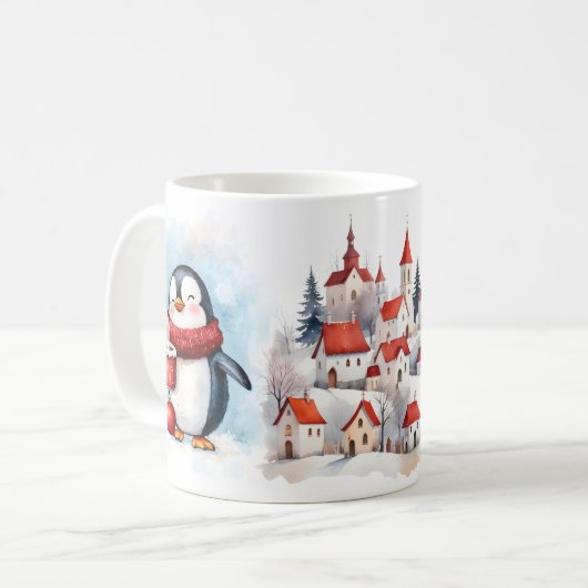 Penguin "Wake Up and Sparkle" Winter Mug Koffiemok (Voorkant links)