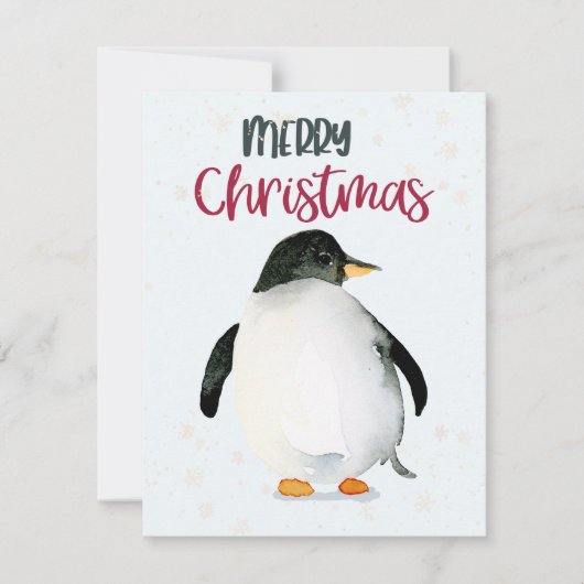 Penguin Waterverf kerstkaart Notitiekaartje (Voorkant)