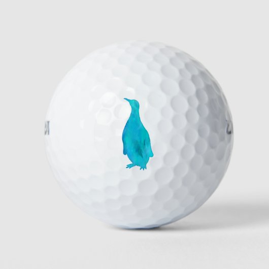 Penguin Waterverf Silhouette Blauwgroen Turquoise  Golfballen (Voorkant)