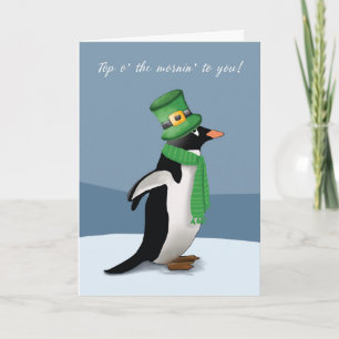 Penguin Wearing Green met Funny St. Patricks Day Kaart