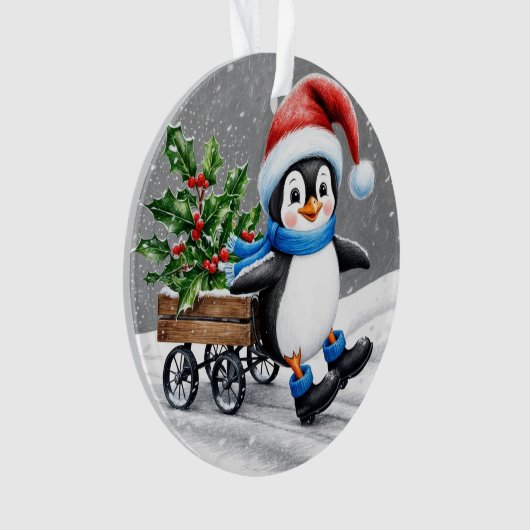 Penguin Wearing Santa hat Christmas Art  Ornament (voorkant)