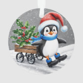 Penguin Wearing Santa hat Christmas Art  Ornament (achterkant)