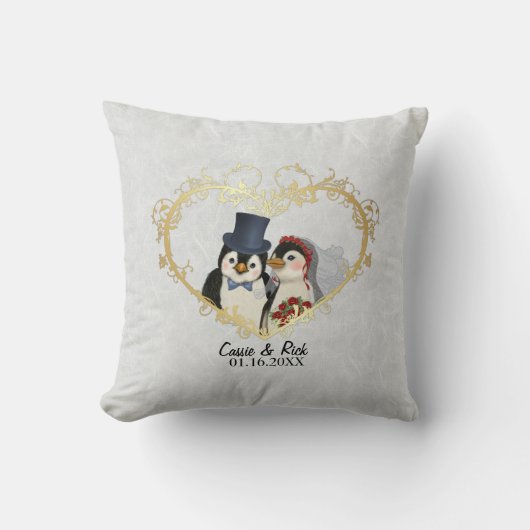 Penguin Wedding Bride and Groom - Aanpassen Kussen (Voorkant)