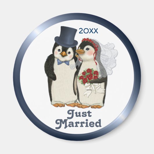 Penguin Wedding Bride en Groom Stropdas - Aanpasse Magneet (Voorkant)