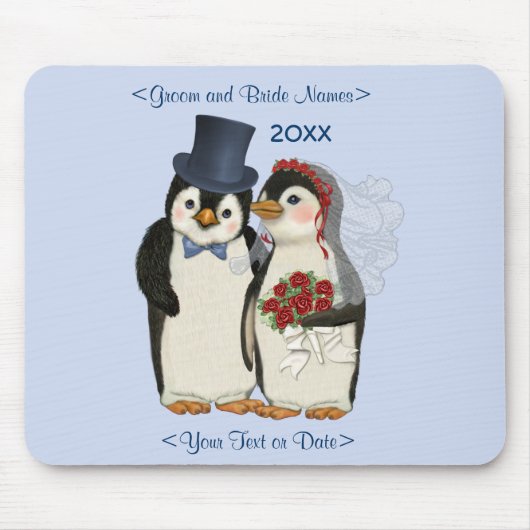 Penguin Wedding Bride en Groom Stropdas - Aanpasse Muismat (Voorkant)