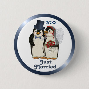 Penguin Wedding Bride en Groom Stropdas - Aanpasse Ronde Button 5,7 Cm
