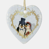 Penguin Wedding Heart - Achtergrondtekst aanpassen Keramisch Ornament (Rechts)