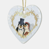 Penguin Wedding Heart - Achtergrondtekst aanpassen Keramisch Ornament (Links)