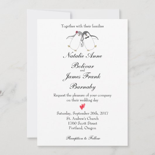 Penguin Wedding Invitation Modern Stylish Cute Kaart (Voorkant)