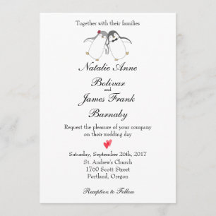Penguin Wedding Invitation Modern Stylish Cute Kaart