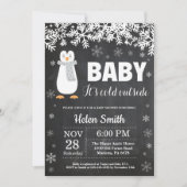Penguin Winter Baby shower Chalkboard Uitnodiging (Voorkant)