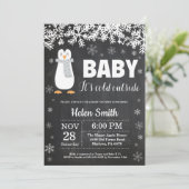 Penguin Winter Baby shower Chalkboard Uitnodiging (Staand voorkant)