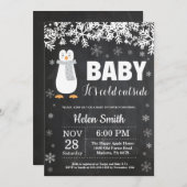 Penguin Winter Baby shower Chalkboard Uitnodiging (Voorkant / Achterkant)
