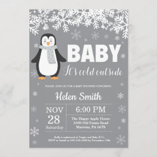 Penguin Winter Baby Shower Sneeuwvlok Uitnodiging