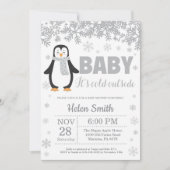 Penguin Winter Baby Shower Sneeuwvlok Uitnodiging (Voorkant)