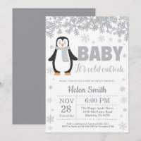Penguin Winter Baby Shower Sneeuwvlok Uitnodiging