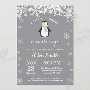 Penguin Winter Baby shower Snowflake Invitation Kaart
