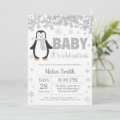 Penguin Winter Baby shower Snowflake Uitnodiging (Staand voorkant)