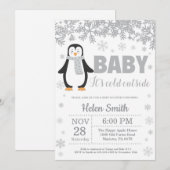 Penguin Winter Baby shower Snowflake Uitnodiging (Voorkant / Achterkant)