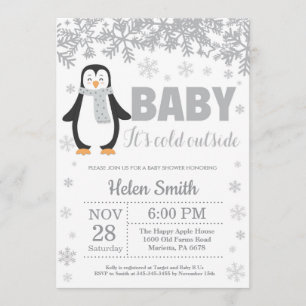 Penguin Winter Baby shower Snowflake Uitnodiging