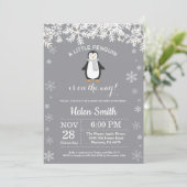 Penguin Winter Baby shower Snowflake Uitnodiging (Staand voorkant)