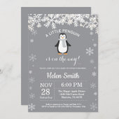 Penguin Winter Baby shower Snowflake Uitnodiging (Voorkant / Achterkant)