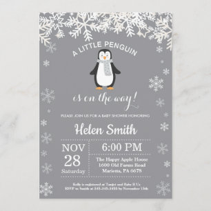 Penguin Winter Baby shower Snowflake Uitnodiging