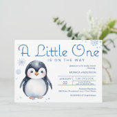 Penguin Winter Baby shower Uitnodigen voor Meisje  Kaart (Staand voorkant)